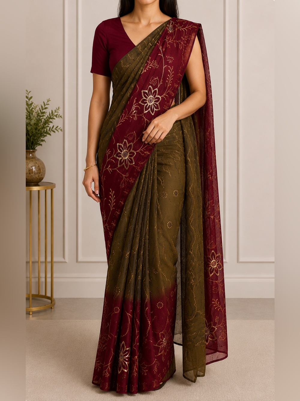 Indian Sari/Saree with Blouse and Skirt